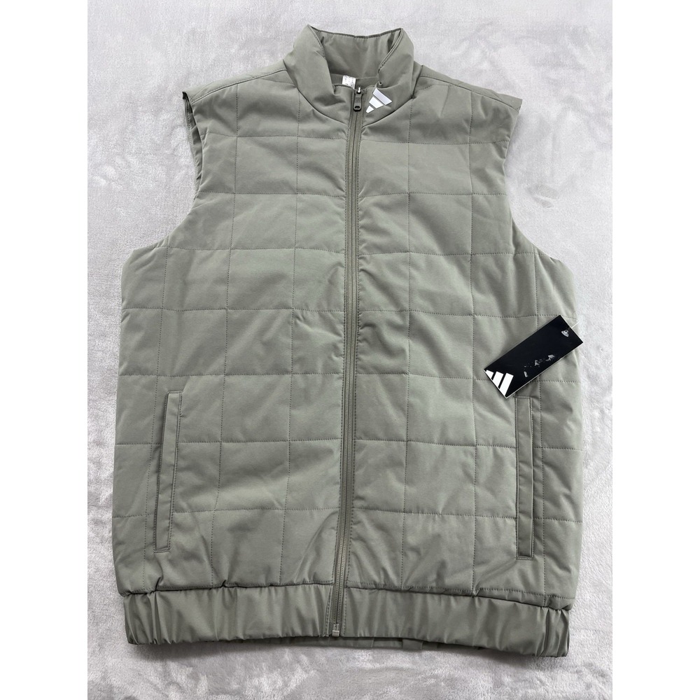 Adidas Quilted Vest Jacket Men Small Silver Pebble 3-Stripes Outdoor NWT